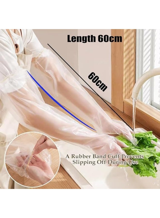 Mitoy 50 Pcs Disposable Long Gloves 60 cm, Waterproof CPE Cleaning Gloves with Elastic Cuff,  Extra Long Arm Gloves for Kitchen Dishwashing, Food Vegetable Washing & Household Cleaning, Thick, Heavy Duty & Clear - Image 3